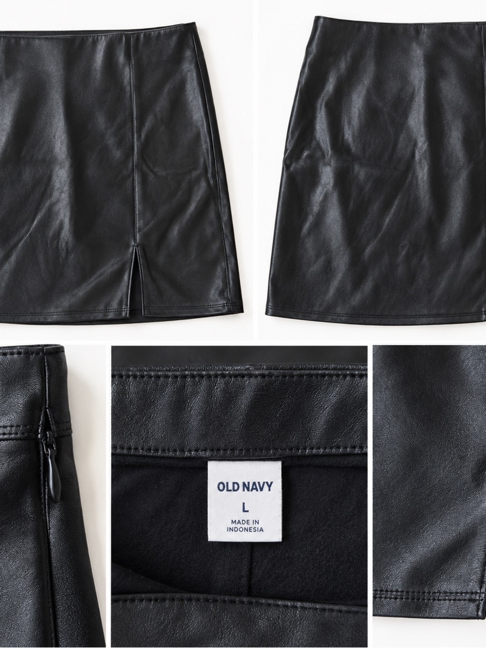 Old Navy Black Faux-Leather Mini Skirt with Front Slit